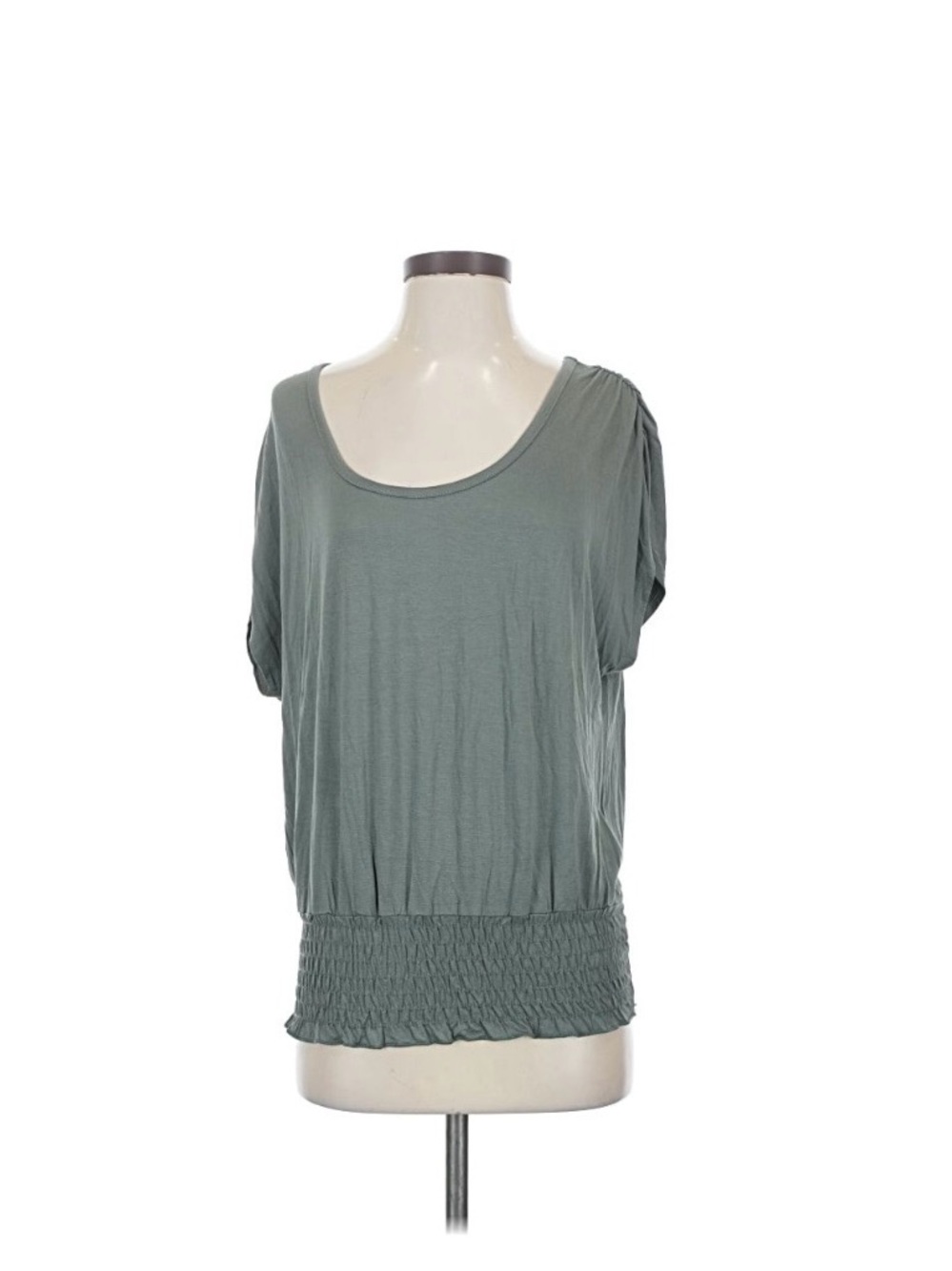 Loveappella Sage Green Short Sleeve Scoop Neck Top